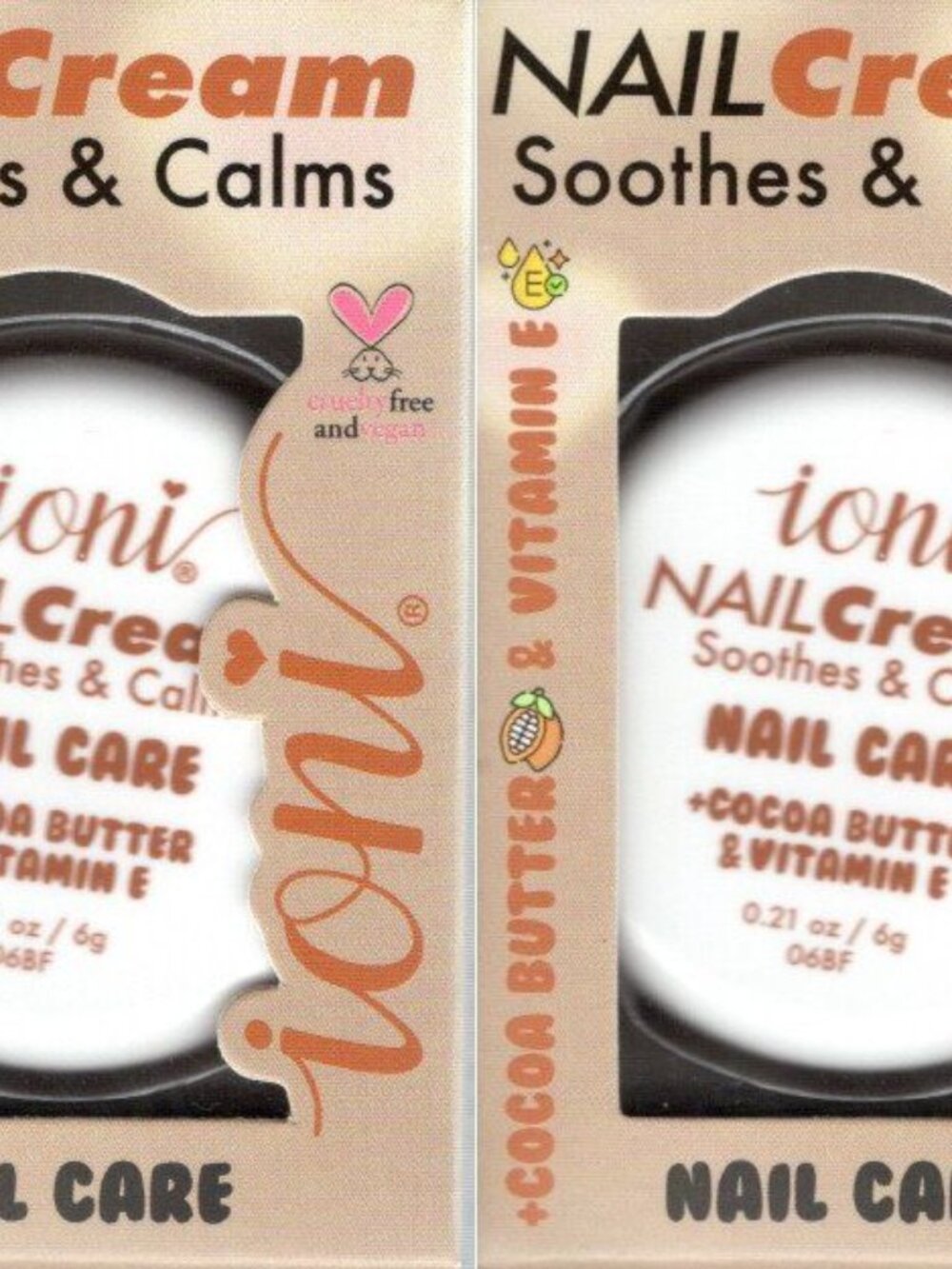 ioni Nail Cream Soothes Calms Cocoa Butter Vitamin E 0.21 oz (Set of 2)